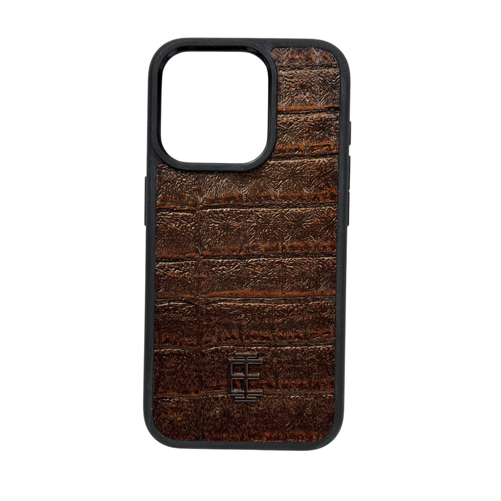 Husa iPhone din Piele de Vitel Textura Aligator Bronz Metalic - iTool