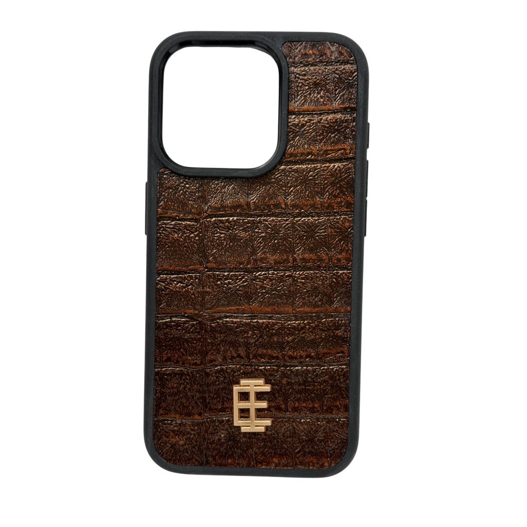 Husa iPhone din Piele de Vitel Textura Aligator Bronz Metalic - iTool